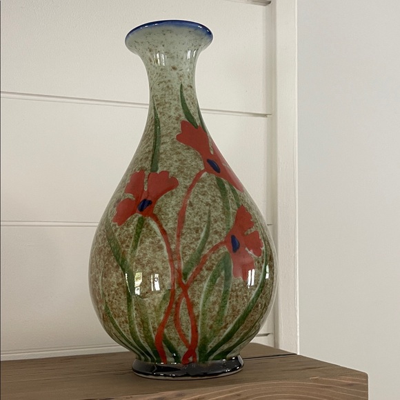 Floral Ceramic Vase with Red and Green Design - Picture 2 of 4